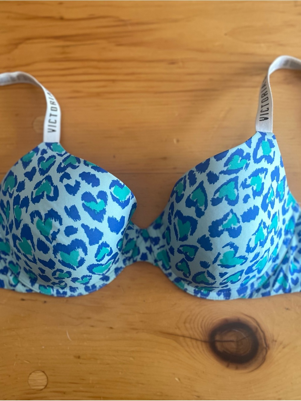 Victoria's Secret Light Blue Bra with Blue & Teal Leopard Print